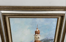 Load image into Gallery viewer, Snowy Village Scene Oil on canvas by Alice Graham Signed. Matted &amp; Framed
