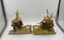 Load image into Gallery viewer, Pair Of Decorated Golden Reindeer Figures
