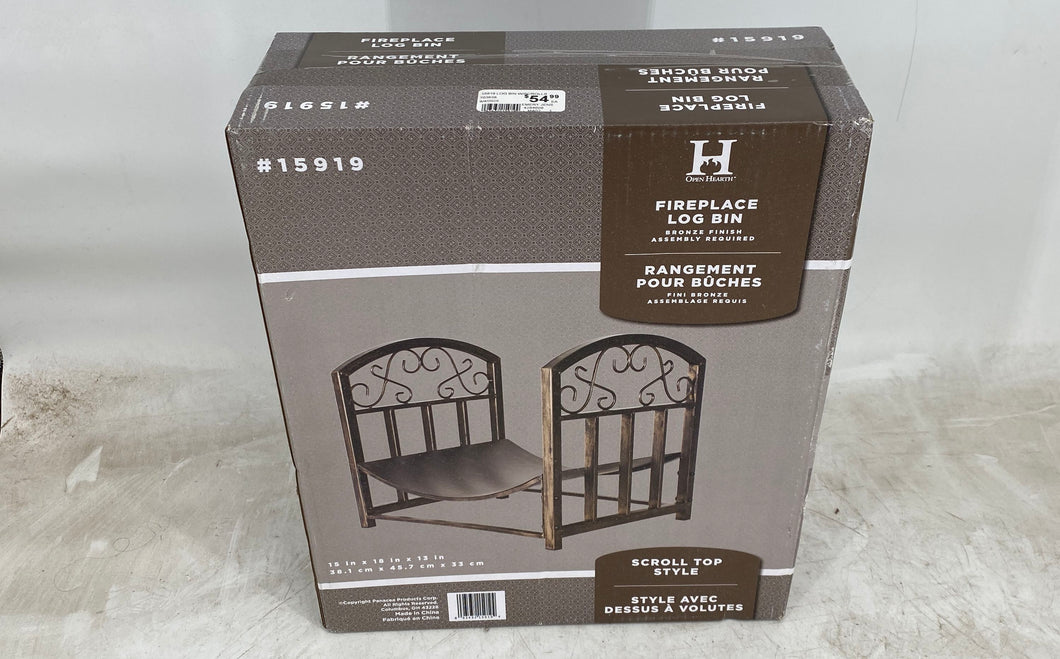 Open Hearth Bronze Finish Fireplace Log Bin Scroll Top Style