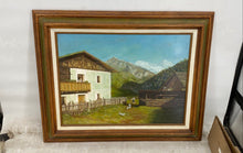 Load image into Gallery viewer, Mountain House Scene Oil on canvas Matted &amp; Framed
