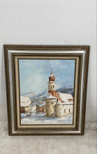 Load image into Gallery viewer, Snowy Village Scene Oil on canvas by Alice Graham Signed. Matted &amp; Framed
