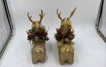 Load image into Gallery viewer, Pair Of Decorated Golden Reindeer Figures
