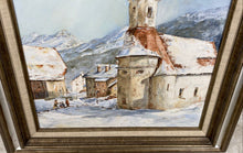Load image into Gallery viewer, Snowy Village Scene Oil on canvas by Alice Graham Signed. Matted &amp; Framed
