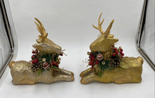 Load image into Gallery viewer, Pair Of Decorated Golden Reindeer Figures
