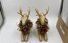 Load image into Gallery viewer, Pair Of Decorated Golden Reindeer Figures
