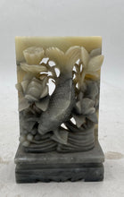 Load image into Gallery viewer, Grey Stone Koi and Lotus Flower Bookend
